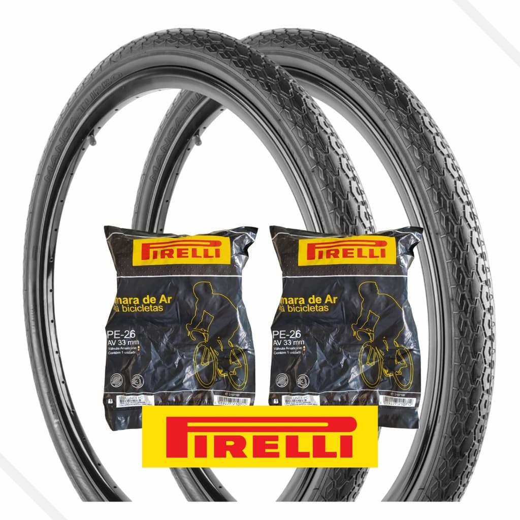 Par de Pneu 26x1.1/2 Manga Turbo Pirelli + 2 Câmara 26x1.9 Pirelli