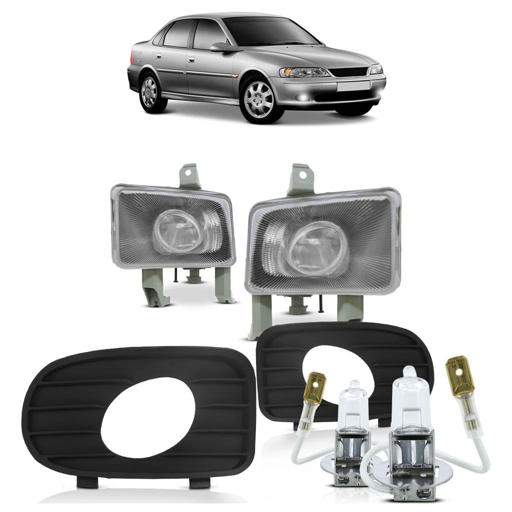 Par Farol Milha Vectra 2000 2001 2002 Lente Estriada em Vidro + Moldura Milha Preto Com Furo
