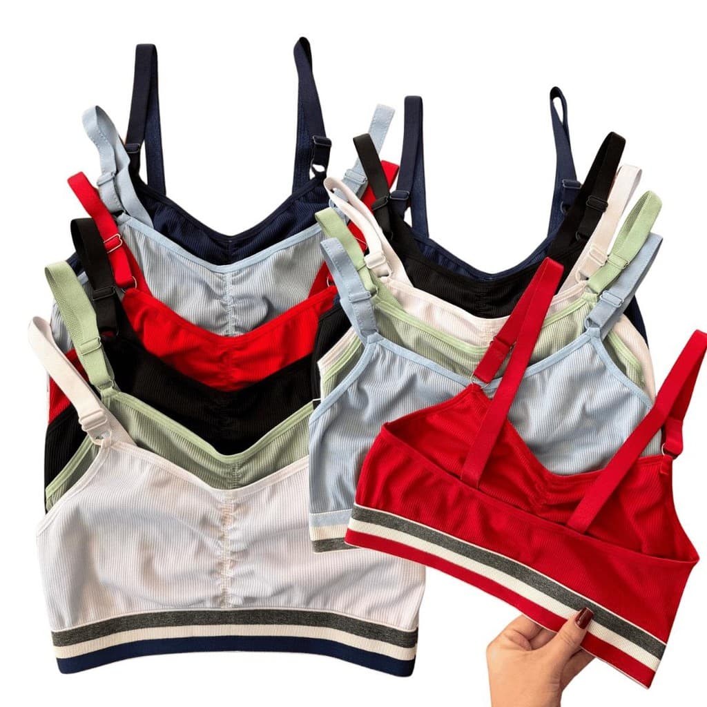 Kit 2 Top Academia Sutiã Canelado Fitness Elastico Reforçado Adulto Alto Conforto Alça Larga