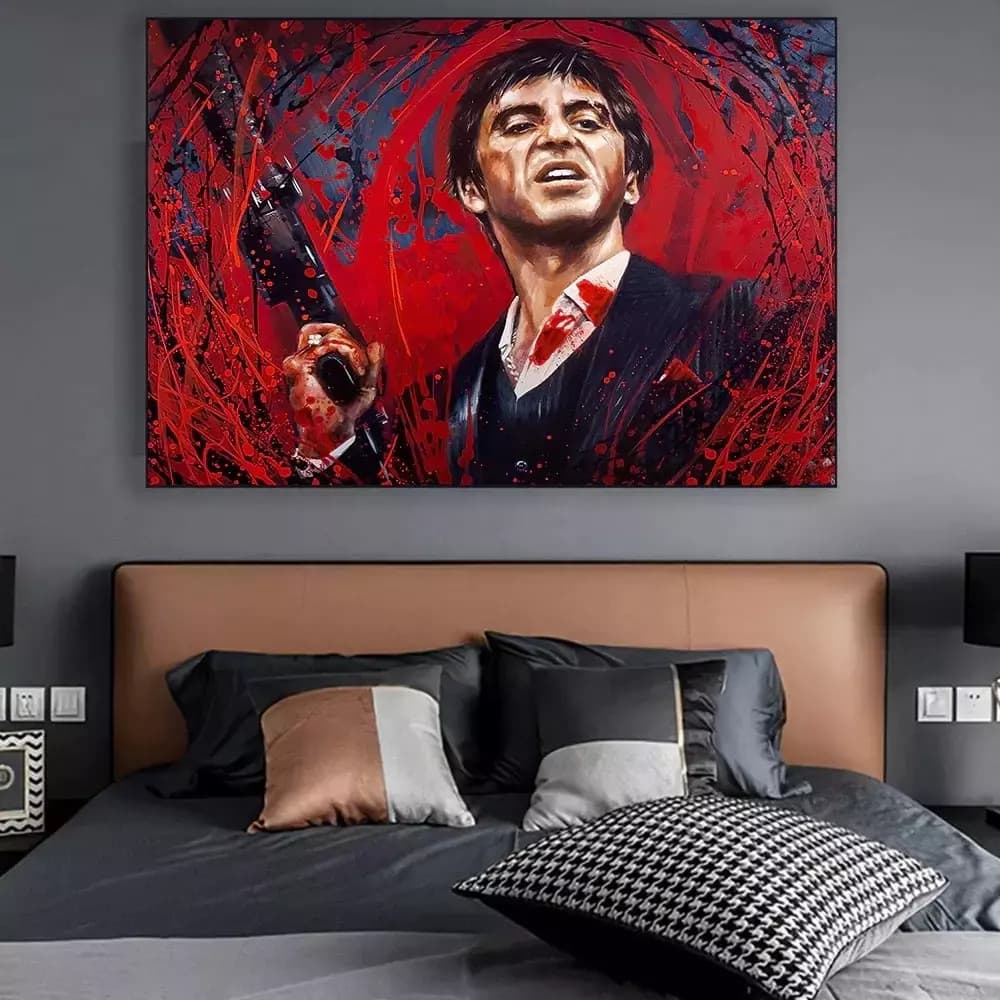 Quadro Decorativo 110x80cm Tony Montana Scarface Hall da Luxo Sala Quarto Casa Decoração De Parede Mdf Adesivo