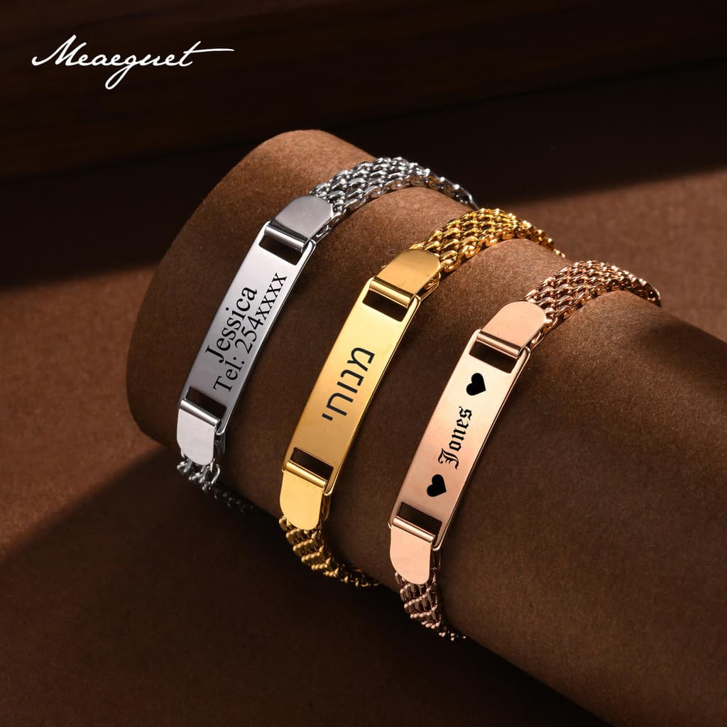 Pulseira Personalizada Para Bebê Meaeguet Com Nome , De Identificação De Aço Inoxidável , Joia À Prova D'água , Presente Crianças Pequenas