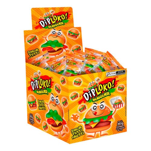 Bala De Gelatina Fast Food Burguer Sabor Tutti Frutti Com 24 Unidades Dip Loko
