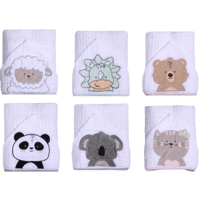 Toalha de banho soft com capuz bordado bebê bichinhos papi friends 90x75cm 3 CAMADAS