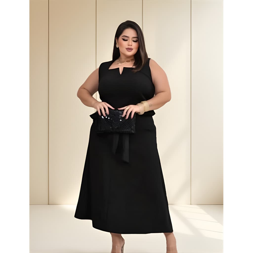 Conjunto Elegante Alfaiataria Blusa E Saia Longa Plus Size