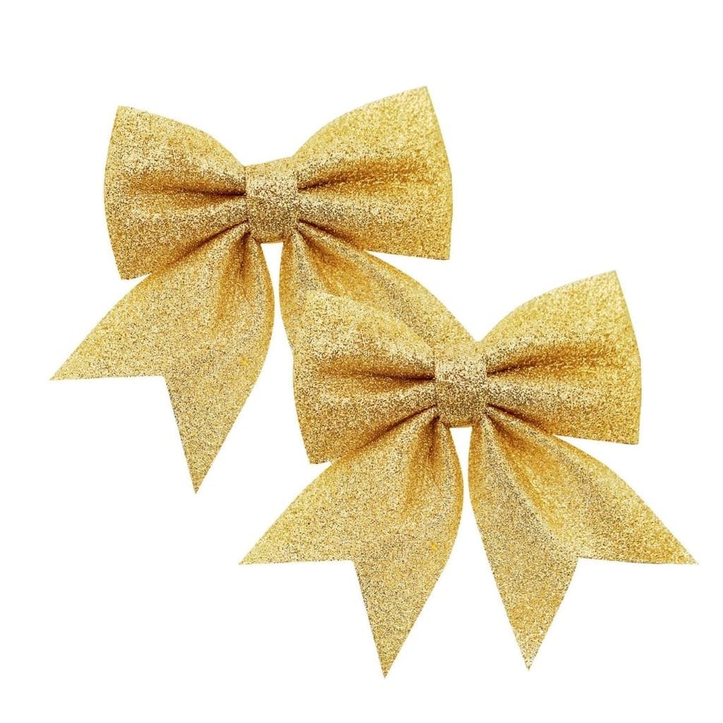 Jogo 2 Laços Tecido Glitter Dourado Natal 13cm - Magizi