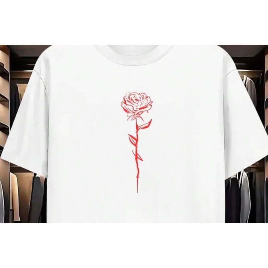 Camiseta Estampa Rosa Minimalista 100% Algodão Feminina E Masculina Lançamento 2025