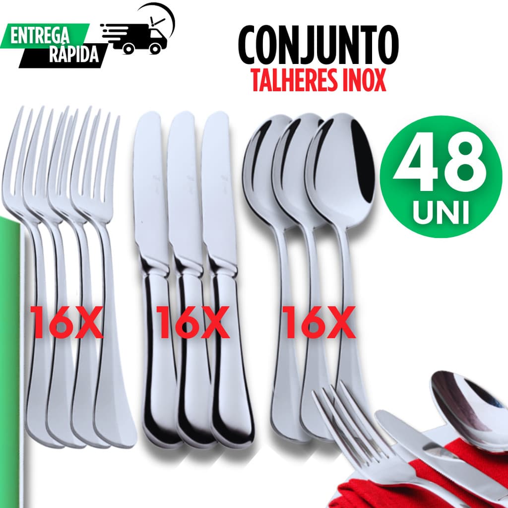Conjunto 48 Talheres Talher Inox – Talheres Resistentes e Ideais para Cozinha e Restaurante