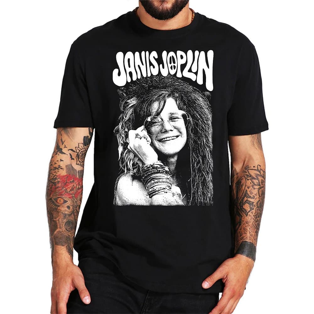 Camiseta Unissex Janis Joplin Camisa Banda de Rock - Blusa de Malha 100% Algodão - Envio Imediato - DR Bigorna