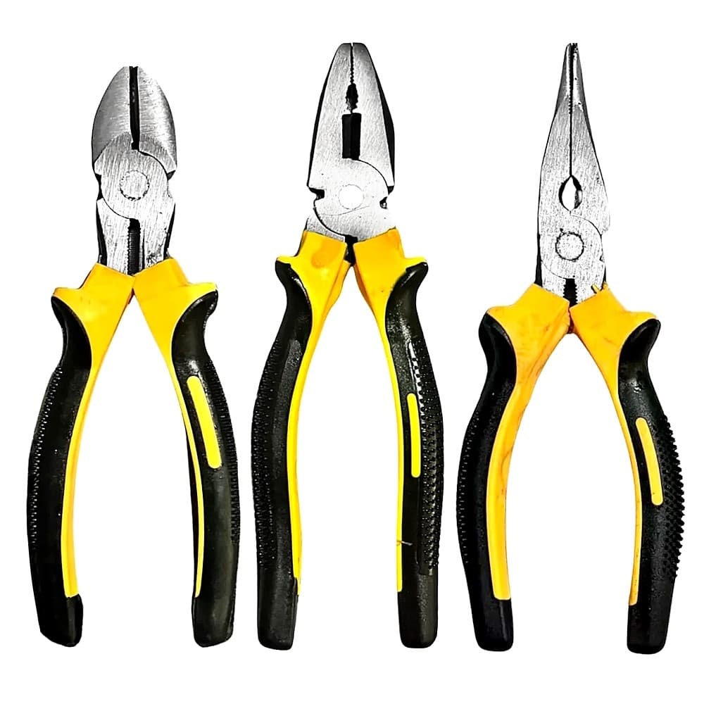 Kit 3 Alicates 1 Universal 1 De Corte 1 De Bico Com Cabo Emborrachado Texturizado