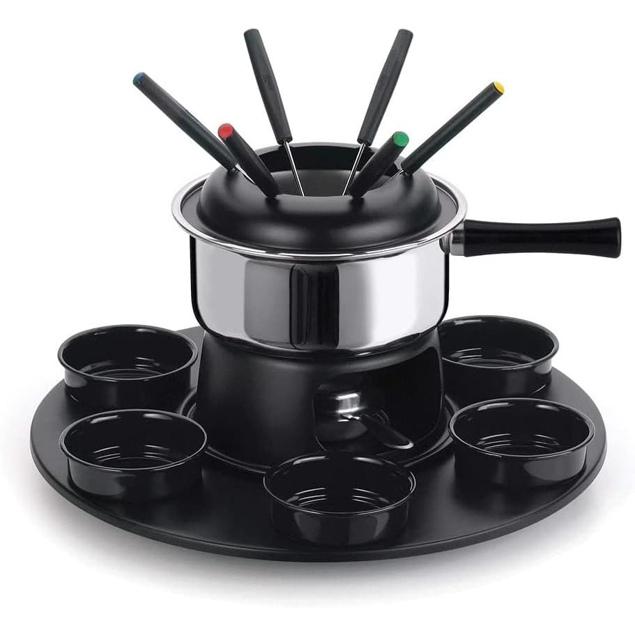 Conjunto Aparelho De Fondue 18pçs Aço Inox Giratório Cinza