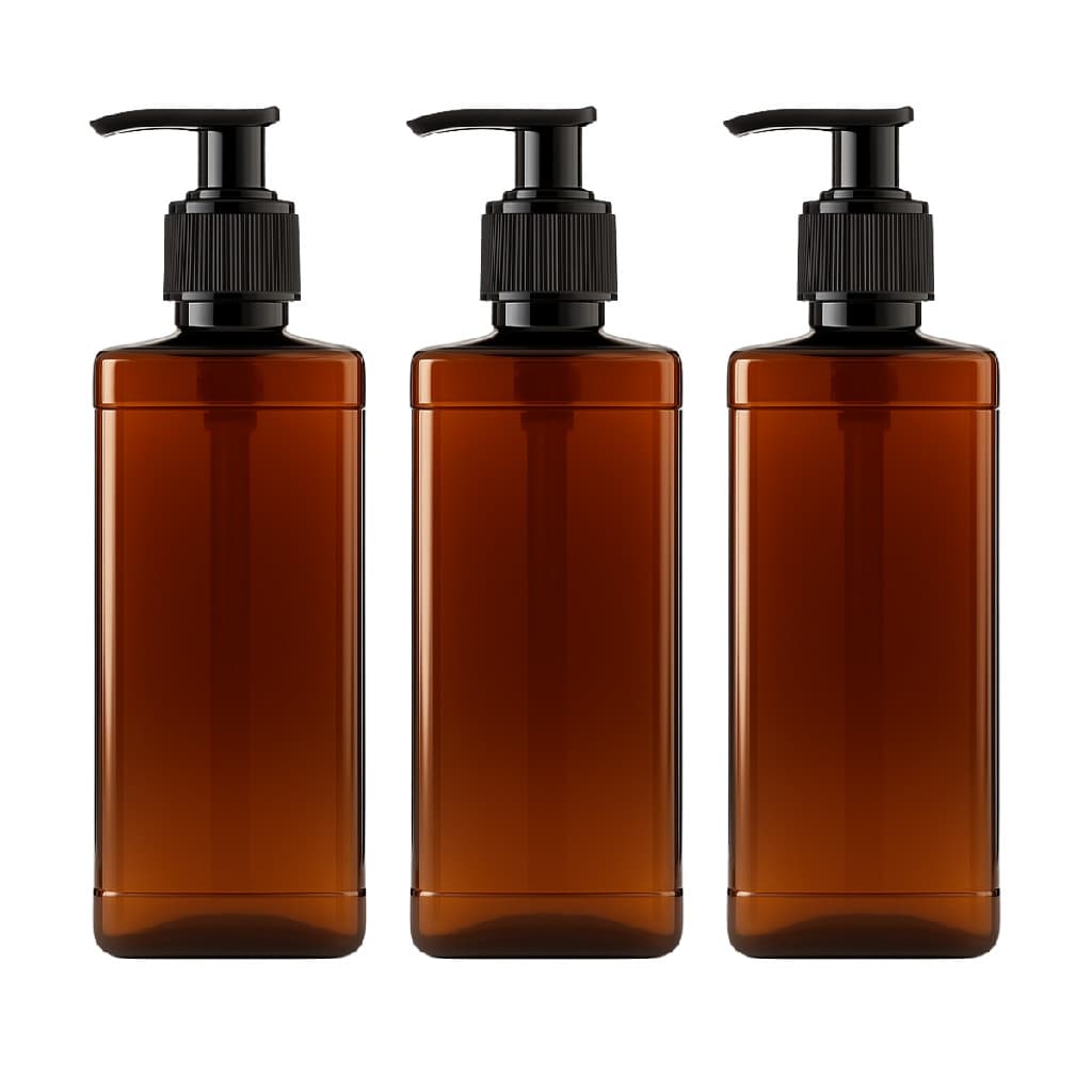 3 Frascos Pet Refil Âmbar Válvula Pump Porta Cosméticos Shampoo Sabonete Álcool Gel Banheiro Lavabo Hotel Academia Loja