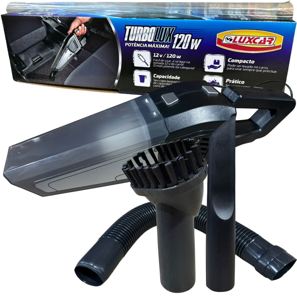 Aspirador de Pó Portátil Turbolux 12V 120W Compacto, Eficiente e Fácil de Usar no Carro