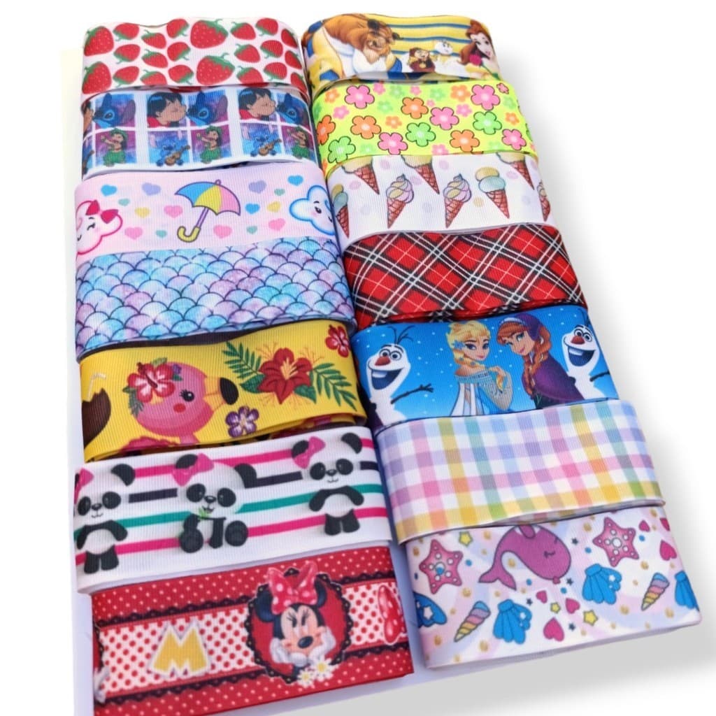 Retalhos de Fitas Gorgorão Lisa e Estampada Material para Laços Pacote 100 gr