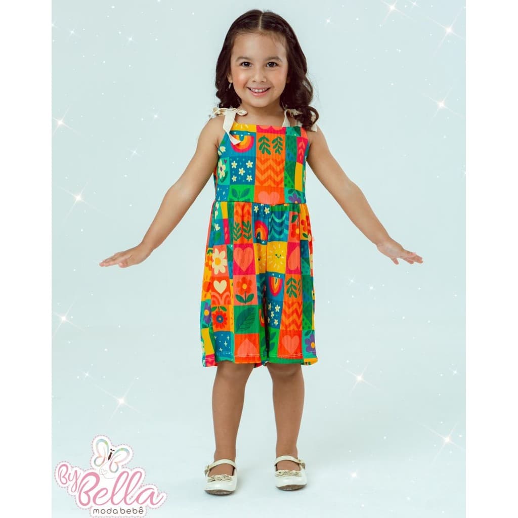 MACACÃO INFANTIL EM MALHA CANELADA ESTAMPA COLORIDA BEBÊ MENINA BIG CORDA