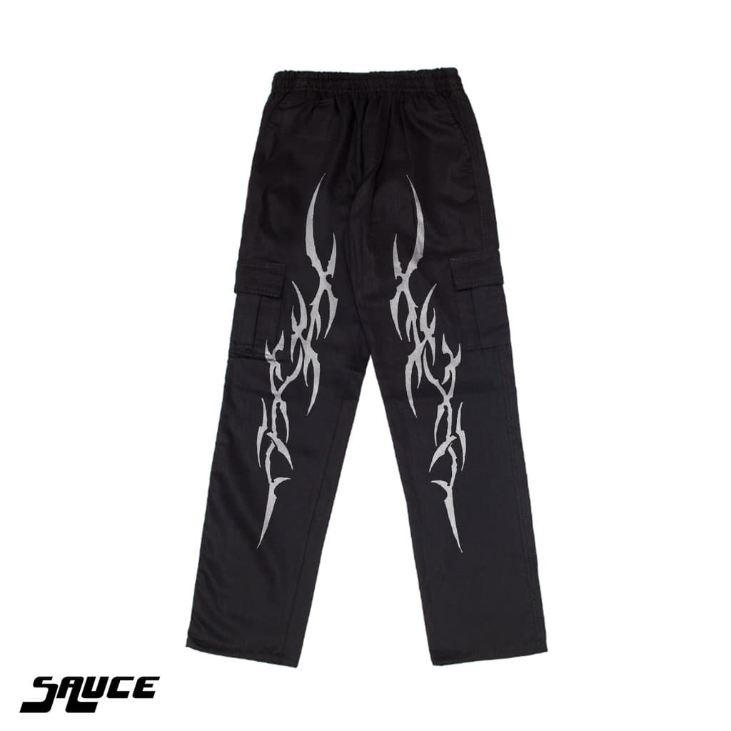 Calça Cargo Tribal Vertical Design Moderno Sarja Streetwear Unisex