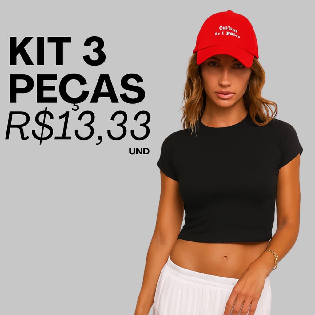 KIT 03 Baby Tee Feminina - Blusa Slim Fit Manga Curta - Blusa de Compressao Baby Tee