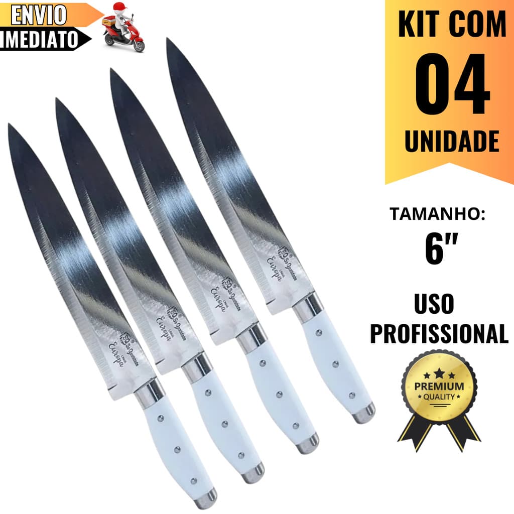 1, 2 ou 4 Facas Profissionais Linha Europa 26,8 cm Aço Inox Chef Churrasco