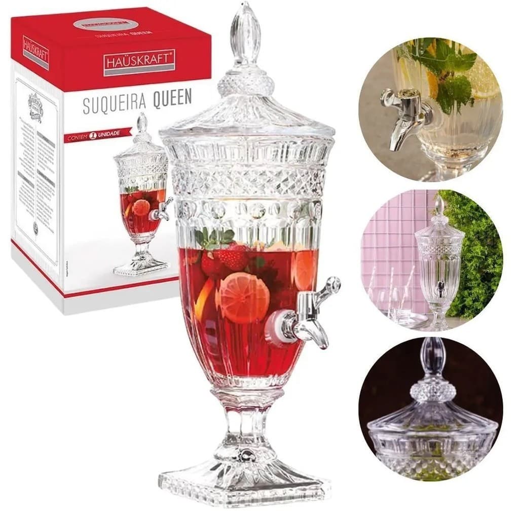 Suqueira De Vidro Queen 1,8l Com Torneira Base Hauskraft