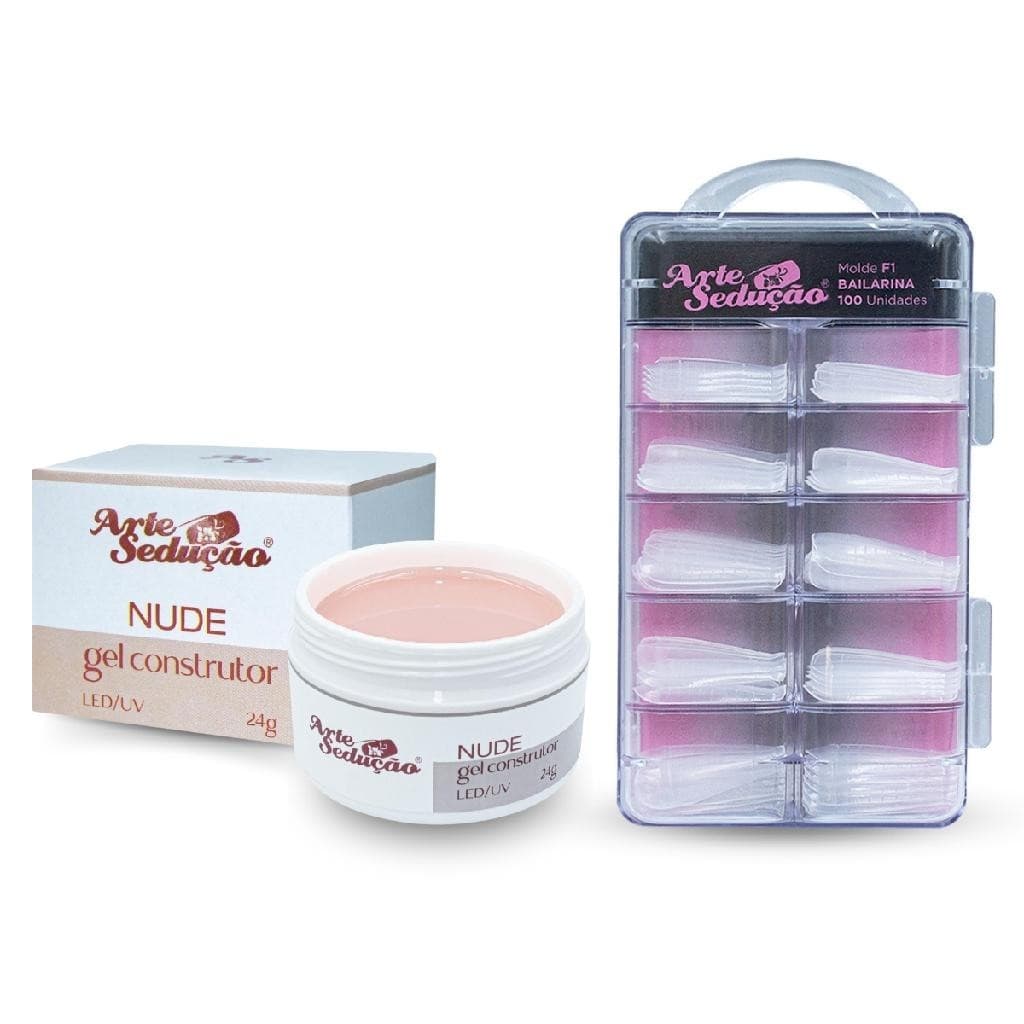 Molde F1 Bailarina 100 Un + Gel Led/UV Alongamento Nude 24g Unha de Gel Manicure Decoração de Unhas