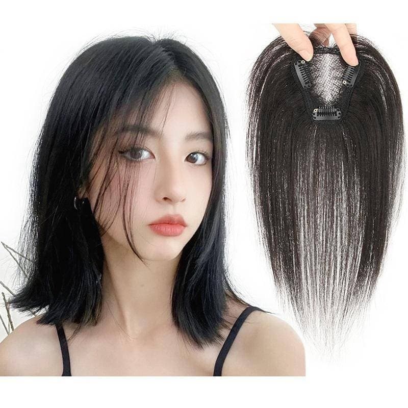 Artigo decorativo de Cabelo Base Suíça Super Fina Respirável Grampo Mulheres Cabelo Humano 25cm Preto/Marrom Claro