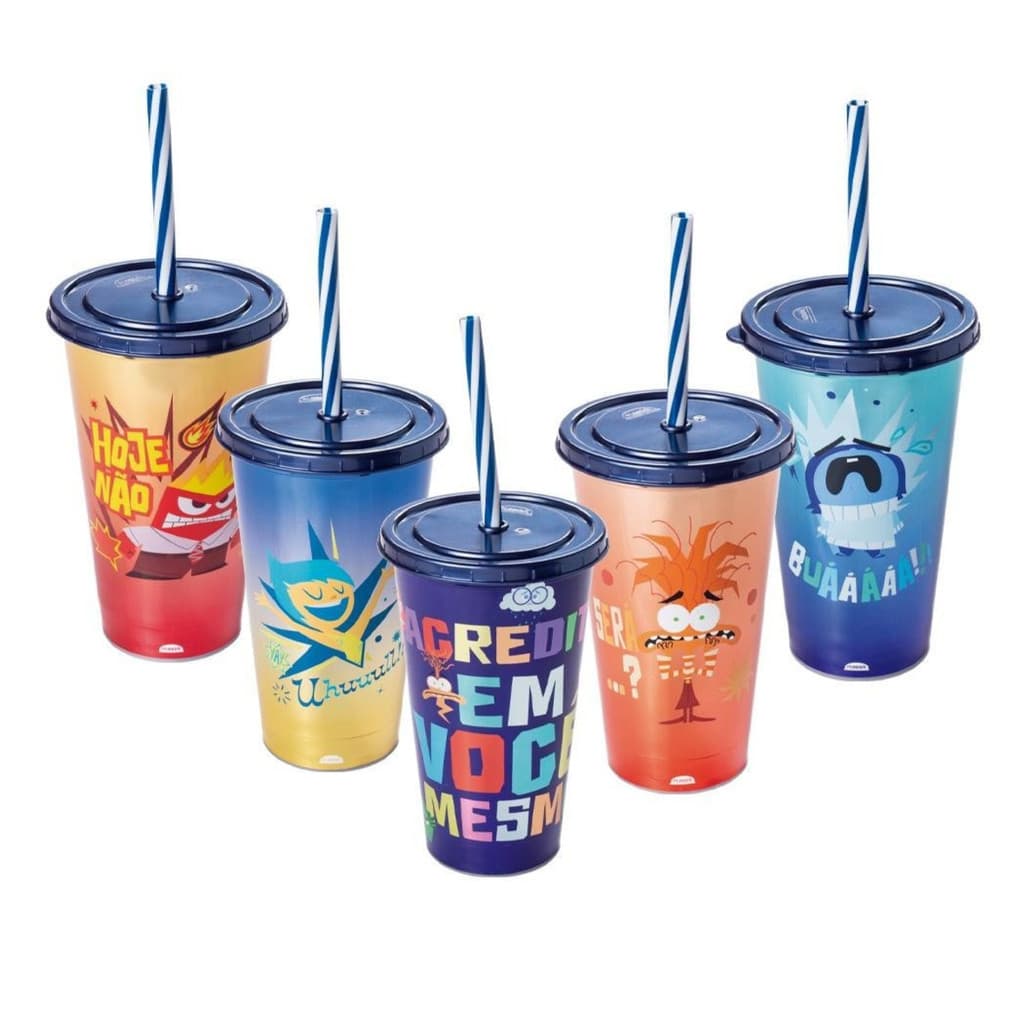 Copo com Canudo Divertidamente Emoções 500 ml Disney Plasútil