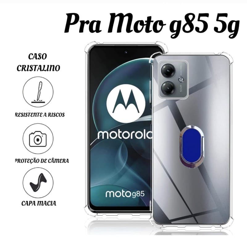 Capa capinha para Moto G85 5G Moto Edge 40 transparente anti impacto + Suporte de metal rotação 360°