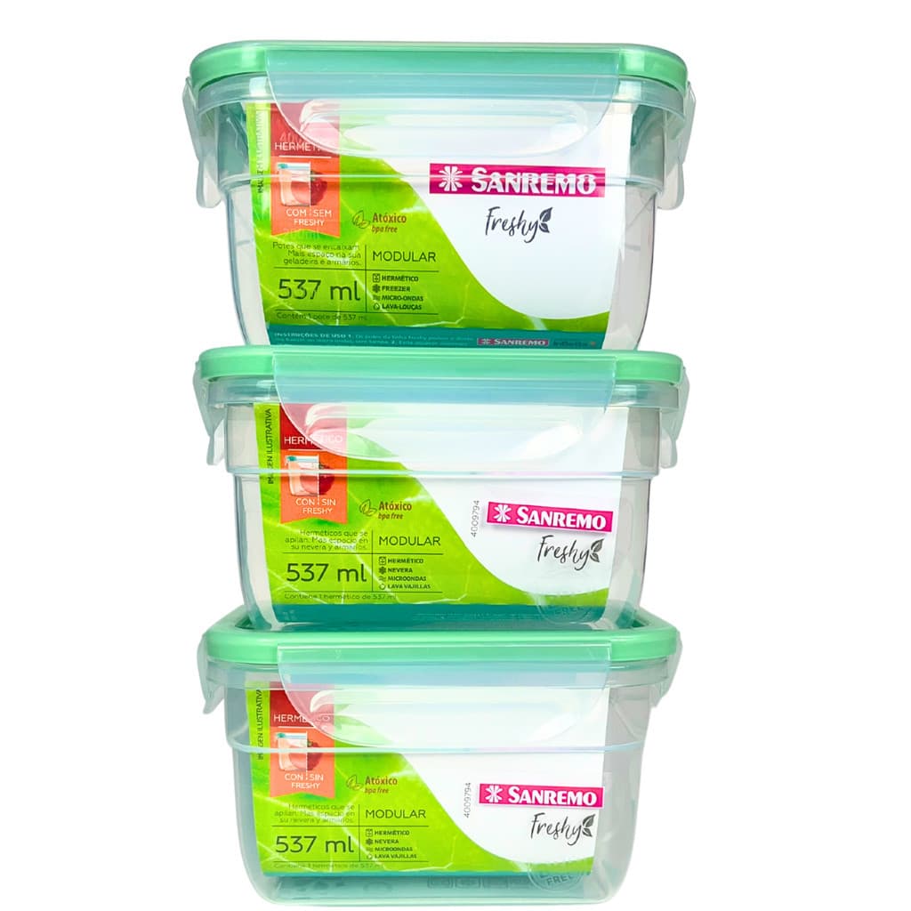 Kit 3 Potes Plástico Herméticos Com 4 Travas Para Frutas Marmitas Micro Ondas Organizador Cozinha