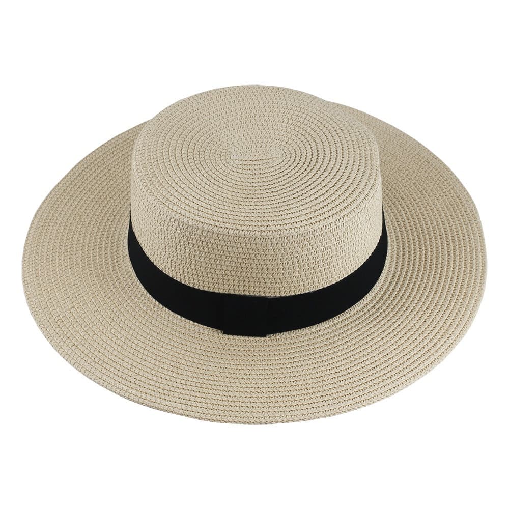 Chapéu De Praia Paris Feminino Aba Média De Palha Com Fita Preta Para Praia, Piscina E Passeios Ao Ar Livre