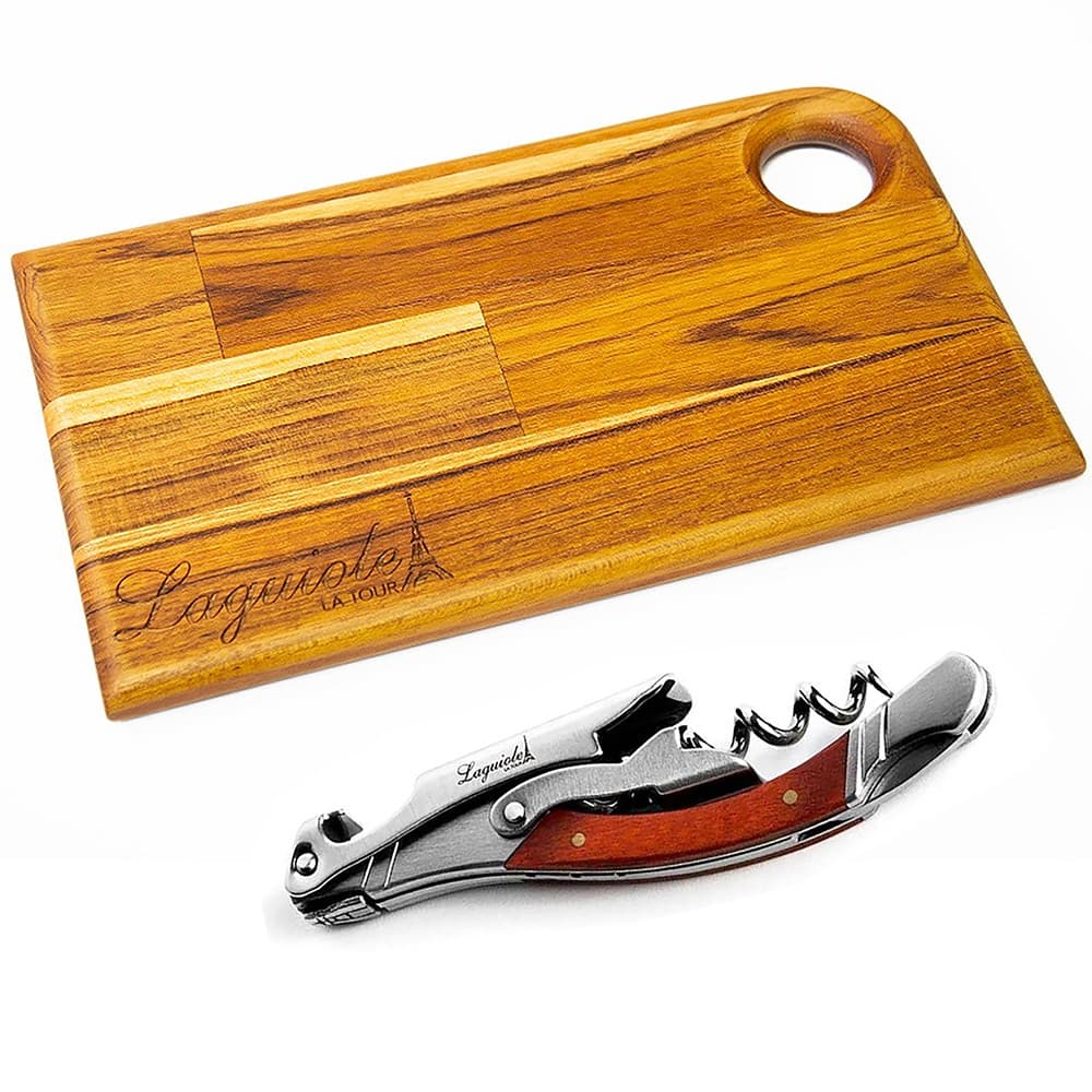 Kit Degustação Tábua Para Aperitivos + Abridor De Vinho Saca-Rolha Aço Inox LAGUIOLE LA TOUR