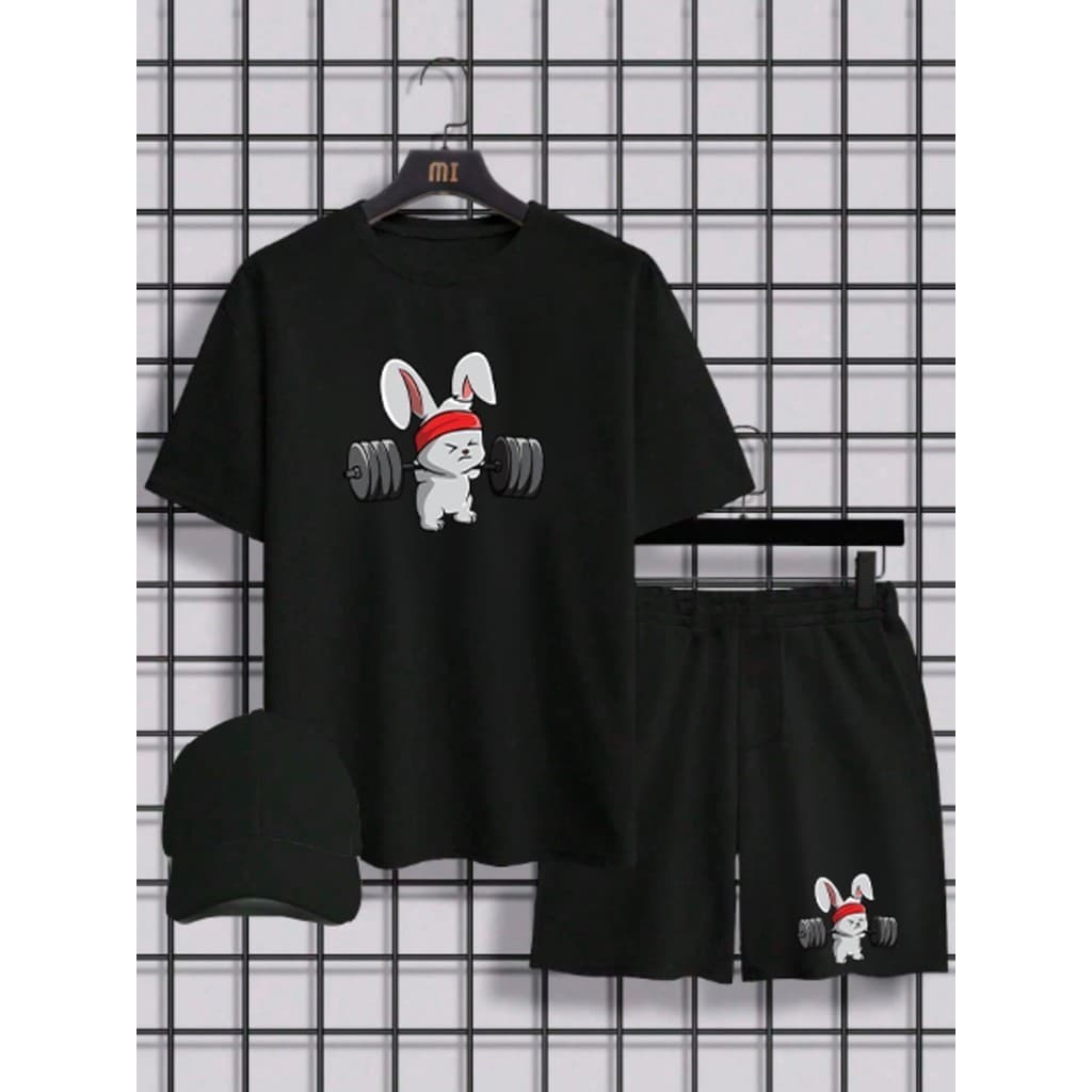 Camiseta Masculina e short rabbit coelho academia  Streetwear T-shirt Kit