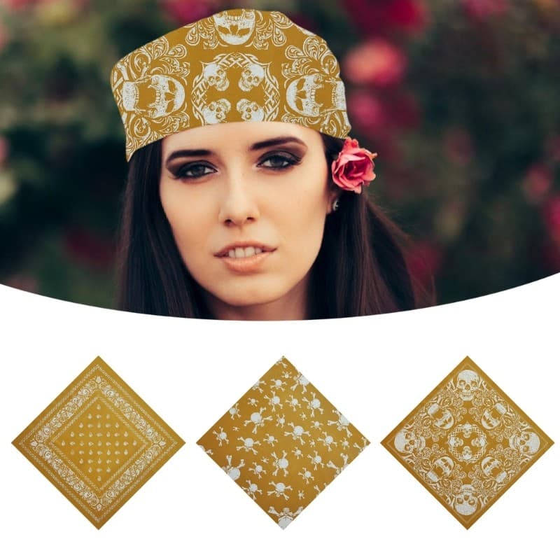 Li * 21 Elaborado Crânio Lenço Cabelo HIPHOP Turbante Feminino Envoltório Cabeça Criativo Turbantes Quadrad