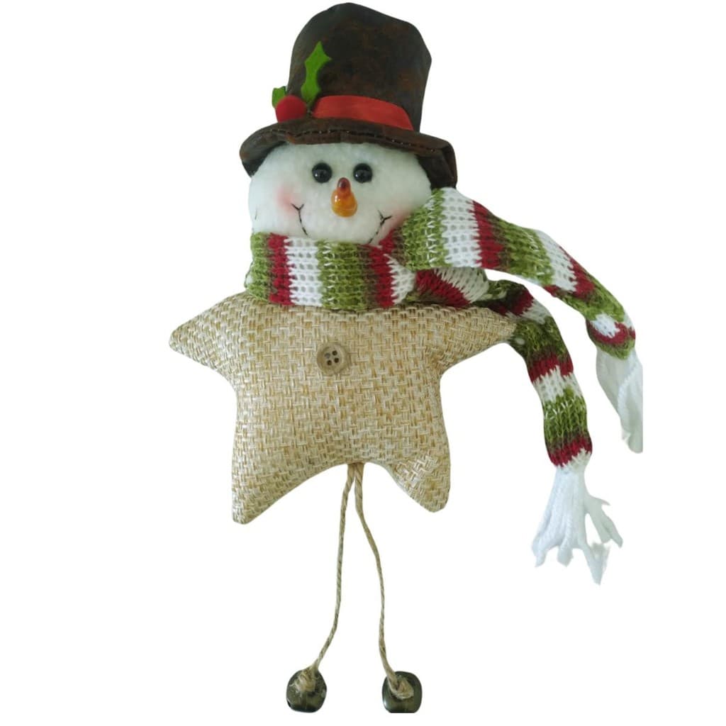 Pendente de Pelúcia de Natal Boneco de Neve Estrela Farm Xadrez Vermelho/Verde Militar 24cm