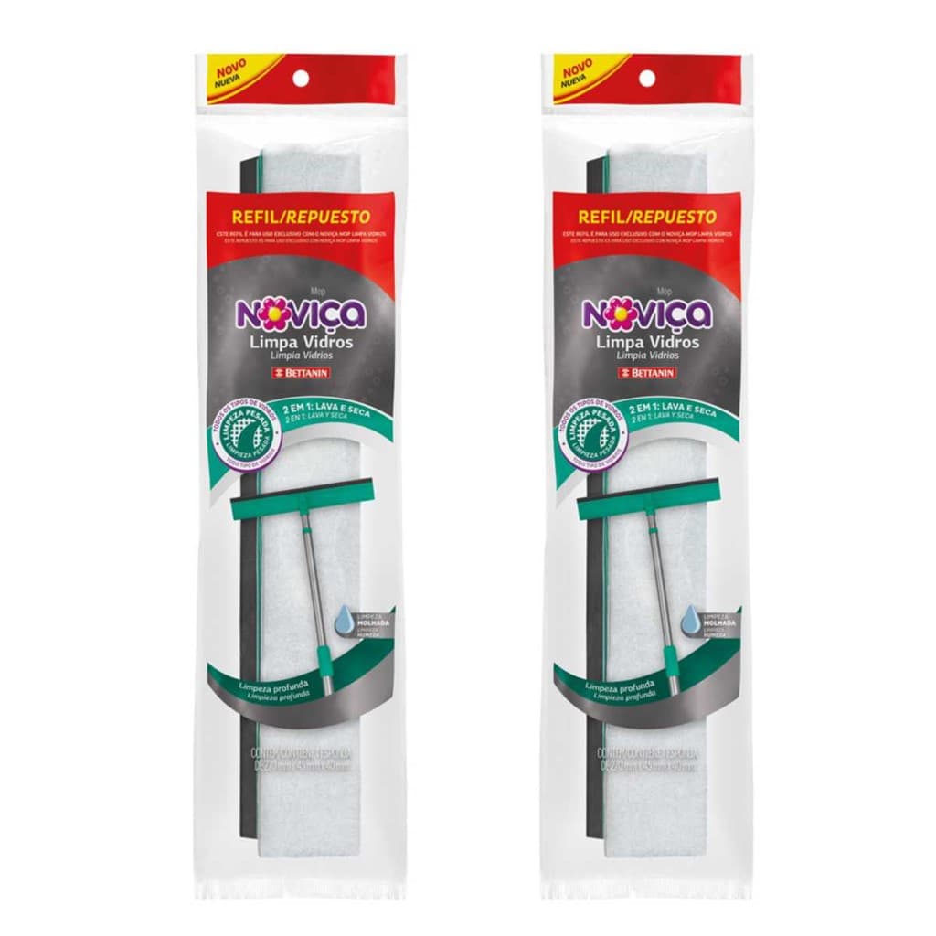 Kit Com 2 Refil Para Mop Rodo Limpa Vidro Novica 27cm