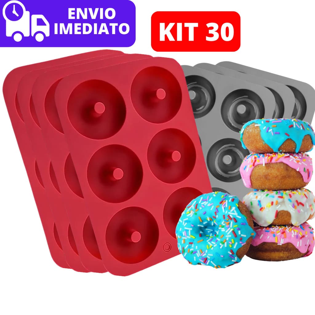 Kit 30 Forma Silicone Para Donuts e Rosquinhas Doces Mini Pudim Molde Antiaderente Premium