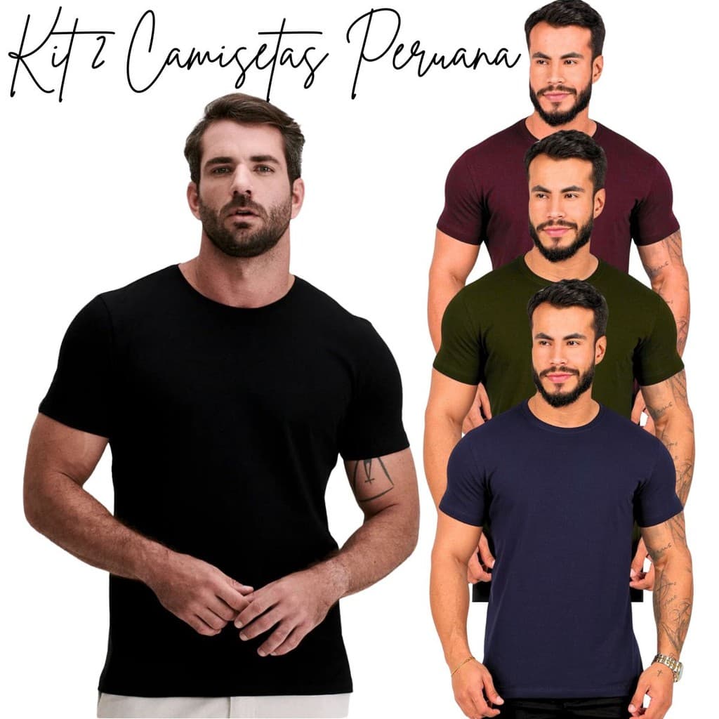 Kit 2 Camisetas Masculina Malha Peruana Camisa Basica Não Amarrota