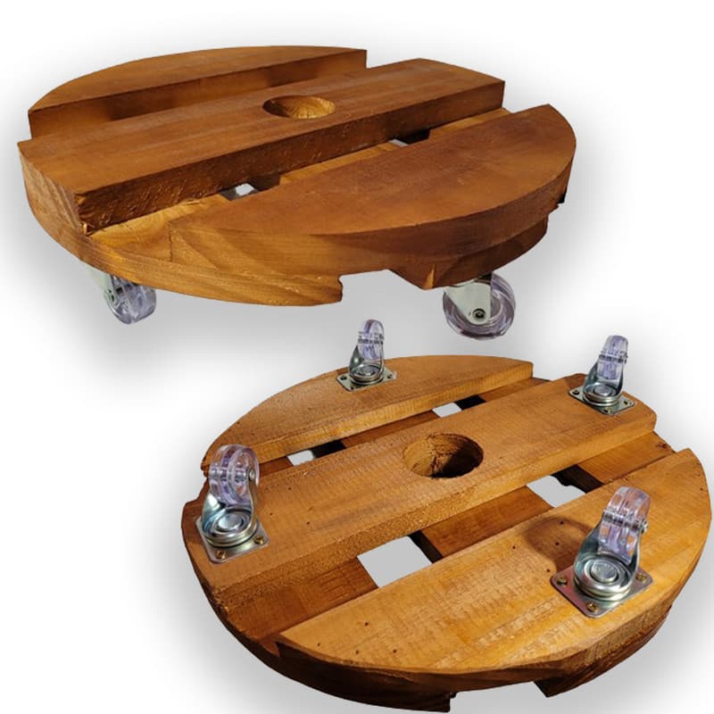 Suporte De Madeira Redondo Para Vaso 40 Cm Com Roda Cristal