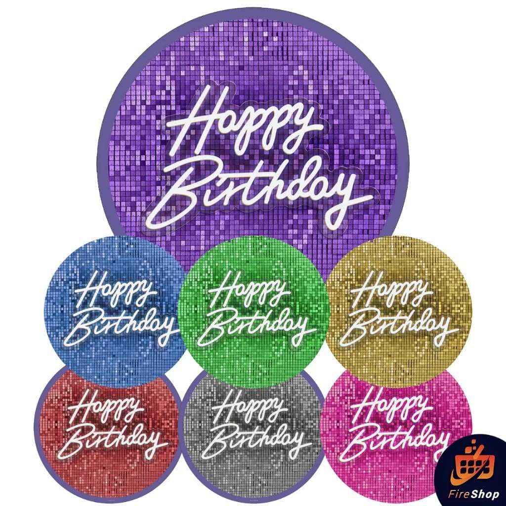 Painel de Festa 50x50cm HAPPY BIRTHDAY - VARIAS CORES - EM MALHA PREMIUM C/ Elastico