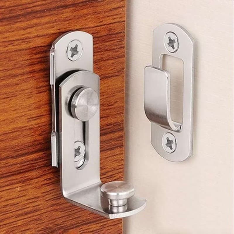 Fecho Trava Tranca Angular em L 90° Gavetas Portas Janelas Tramela Trinco