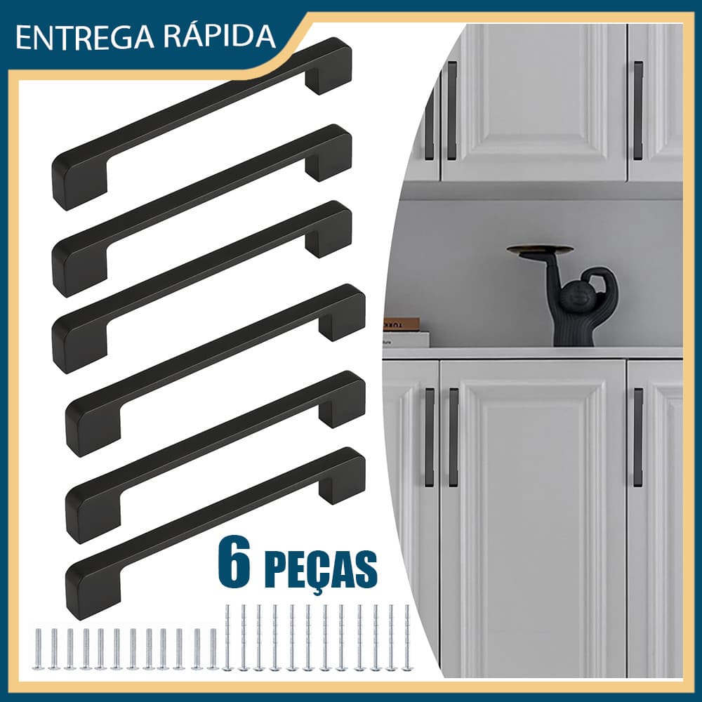 6x puxadores de alumínio preto para roupeiros puxadores de portas de gavetas de armários