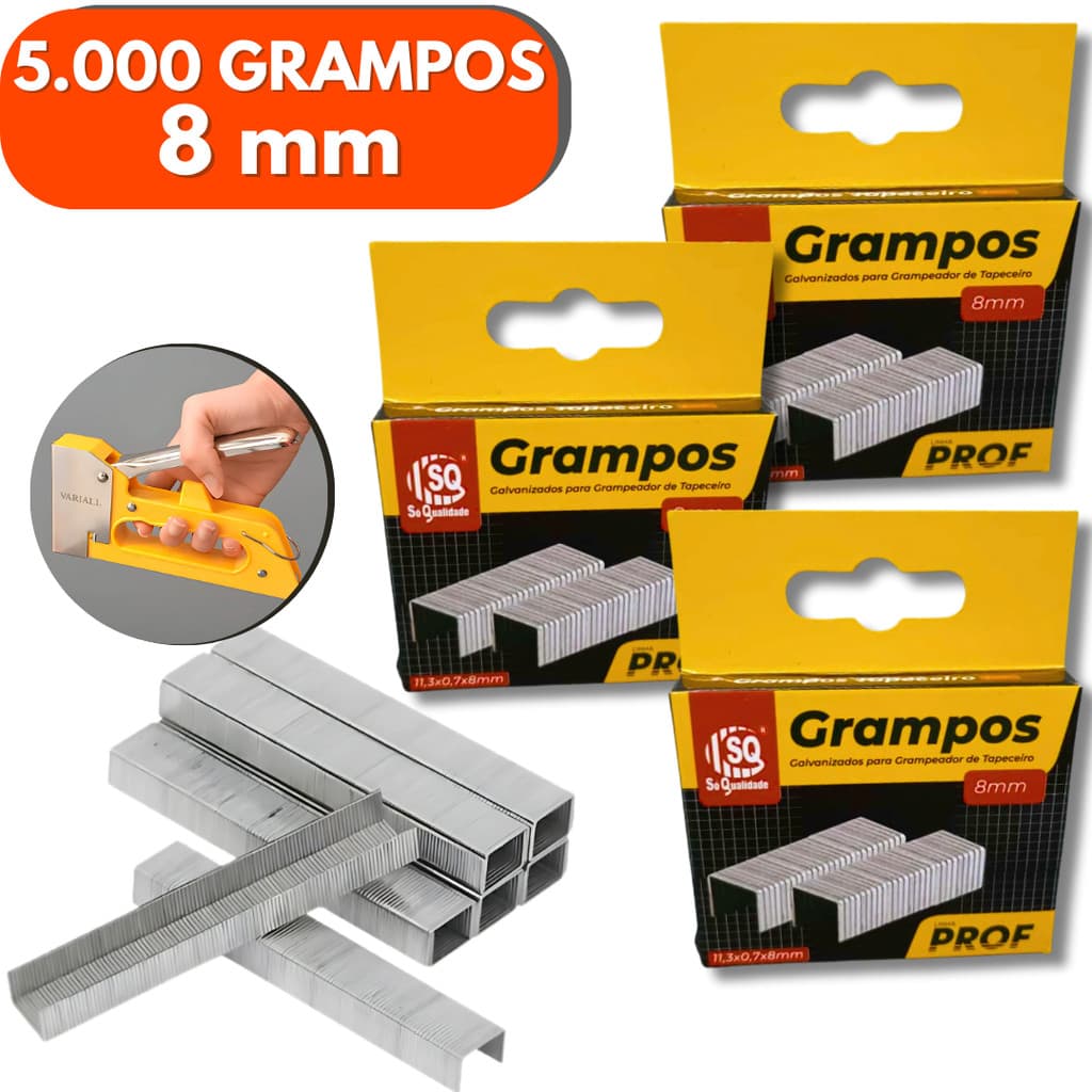 Kit 5.000 Grampos Para Grampeador Tapeceiro 8mm, Grampos Reforçado para Madeira,Estofad...o