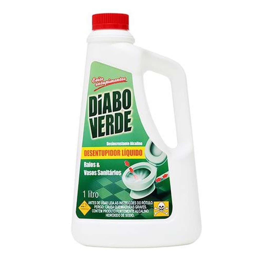 Desentupidor Diabo Verde Líquido 1 Litro - Desentupimento de Pias e Vasos Sanitários