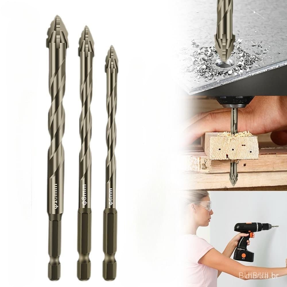 Conjunto de 3 Brocas Excêntricas de Carboneto de Tungstênio Multifuncionais com Quatro Brocas Serrilhadas Broca Excêntri