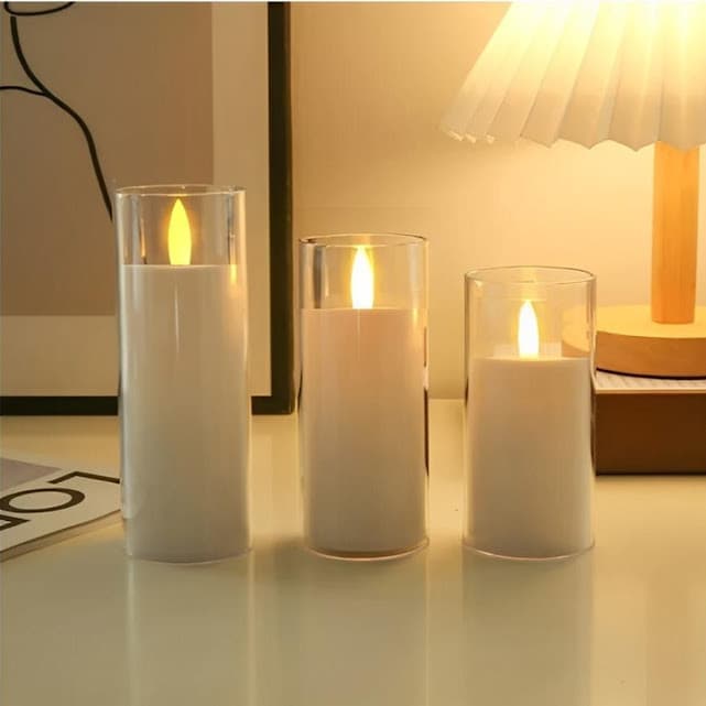 Kit 3 Vela LED Média Sem Chama Eletrônica Simulação De Luz Nocturna Em Casa Decoração Acompanha 3 Baterias