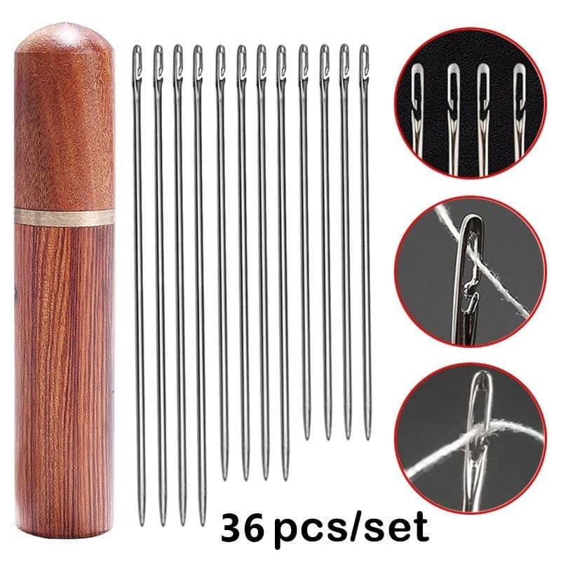 36Pcs/set Agulhas De Costura De Idosos Com Furo Cego De Agulha Manual Aço Inoxidável Vestuário
