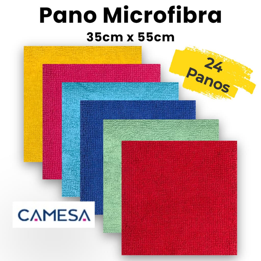 Kit 24 Un Pano Multiuso 35cm x 55cm Microfibra Camesa