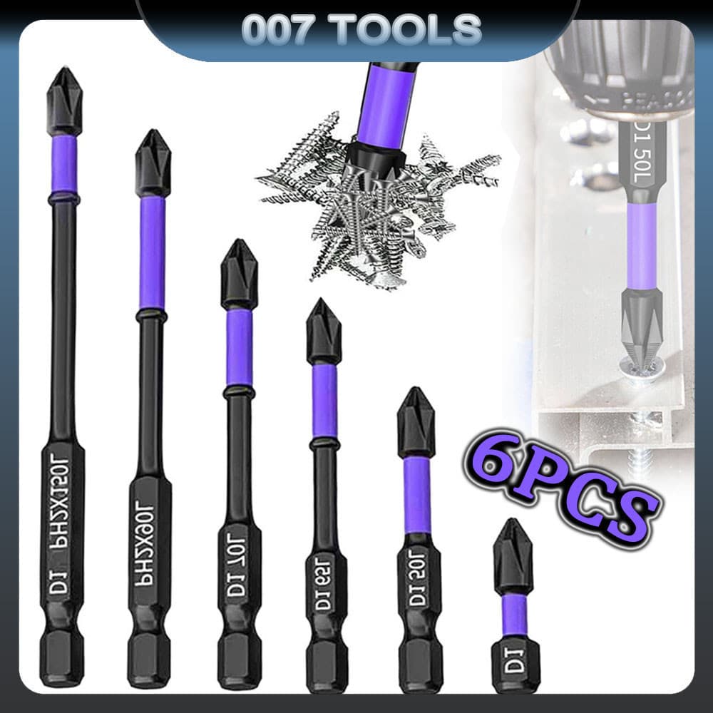 6 Peças Bits PH2 Cabeça De Lote Magnético Chave De Fenda Cruzada Parafuso De Broca De Impacto 25-150 Mm