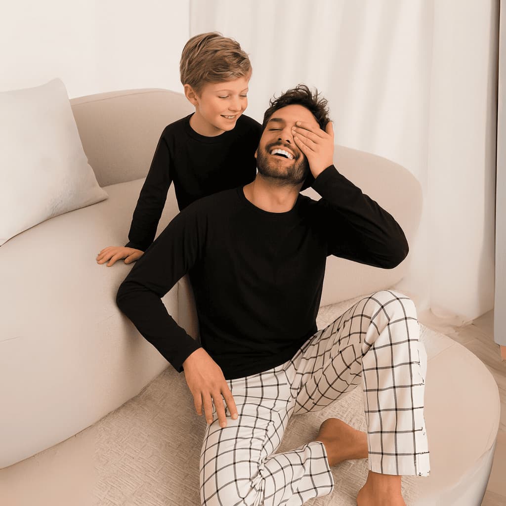 Pijama Pai e Filho Inverno Kit Com 2 Pijamas Manga Longa Xadrex Unissex