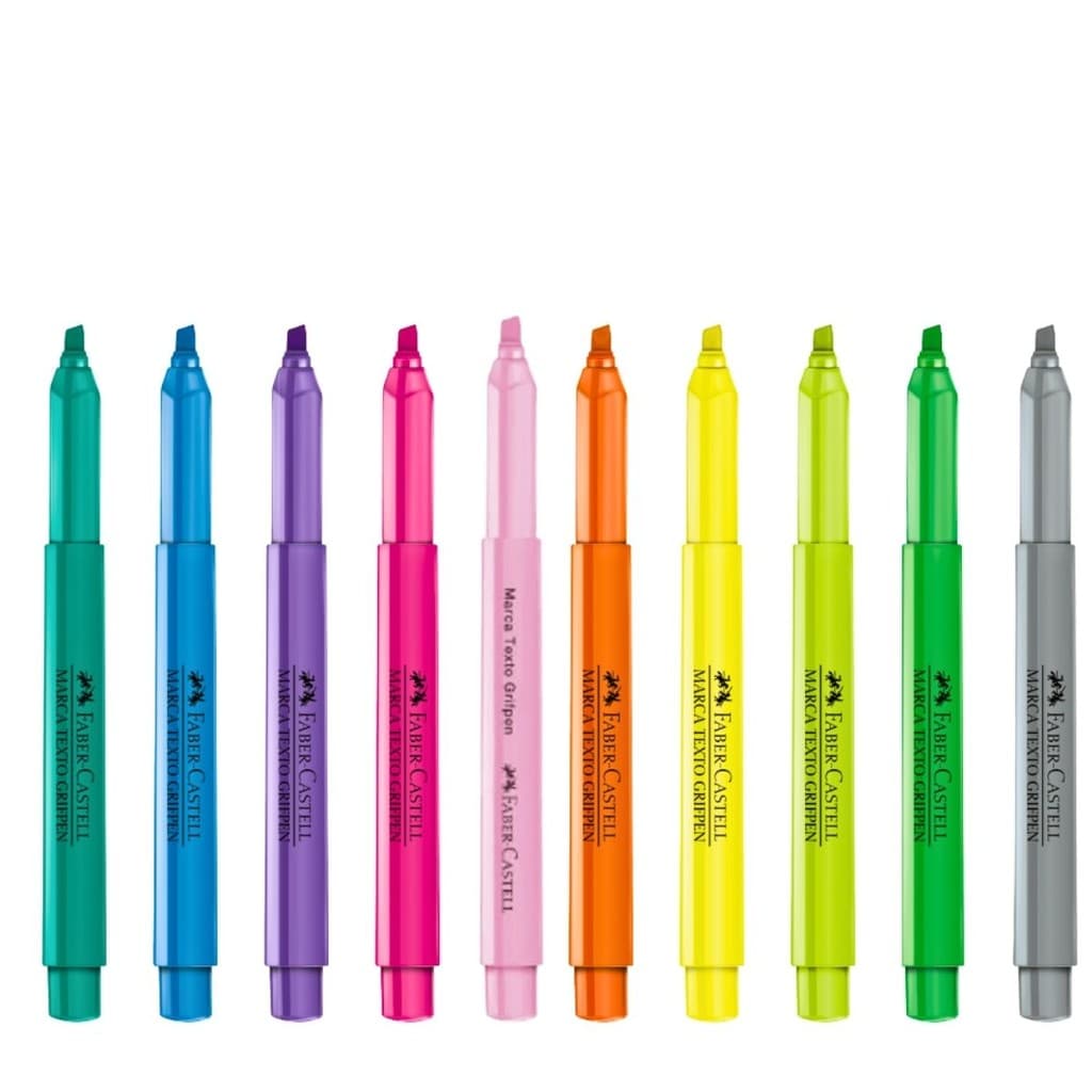 KIT 10 CANETA DESTACA E GRIFA MARCA TEXTO FABER GRIFPEN SORTIDAS PARA ESTUDANTE E ESCRITORIO
