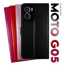Capa Carteira em Couro Motorola Moto G05 com Porta Cartão e Fecho Magnetico Case Flip