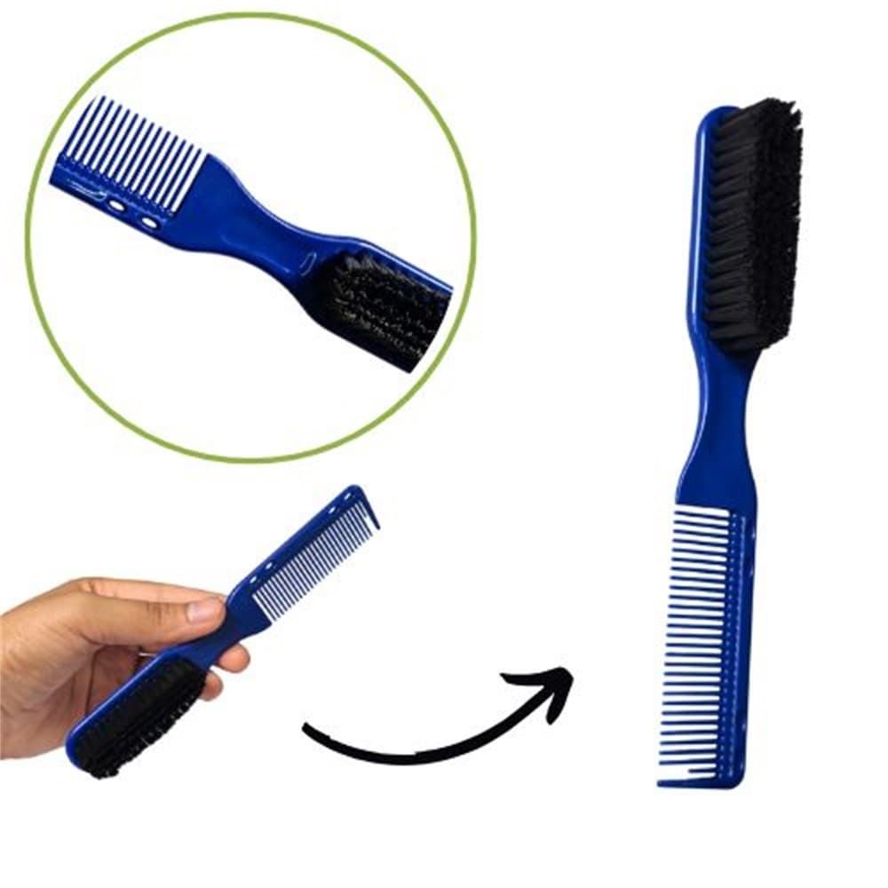 Escovinha Degrade Dupla para Cabelo e Barba com Pente e Escova Azul cod 1162